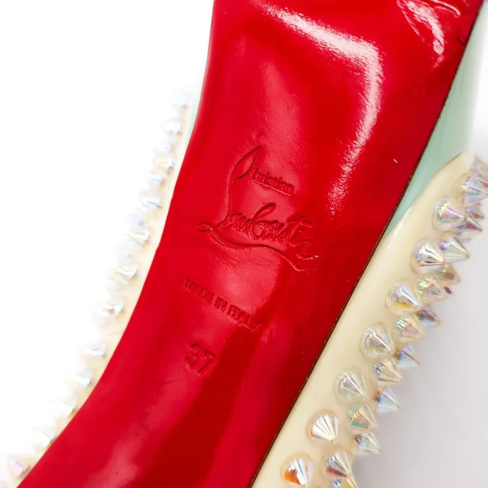Christian Louboutin Off White Spiked Platform Peep-Toe Pumps Heels EU 37 - Picture 6 of 9